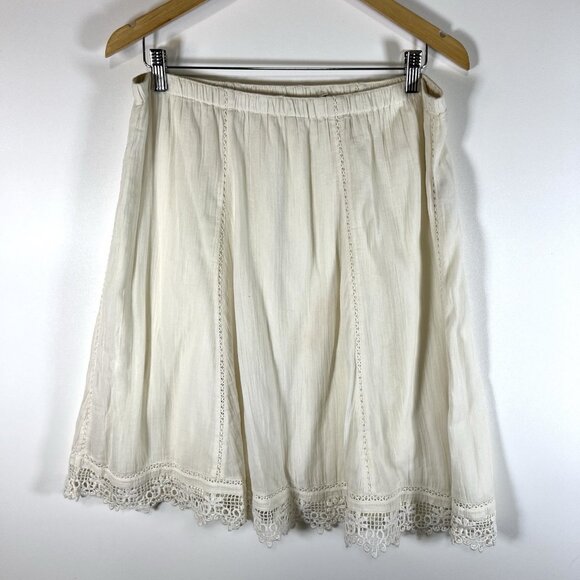 Soft Surroundings Fringe‎ Skirt M White Cream Boho Prairie Demure Gauze - Picture 1 of 9